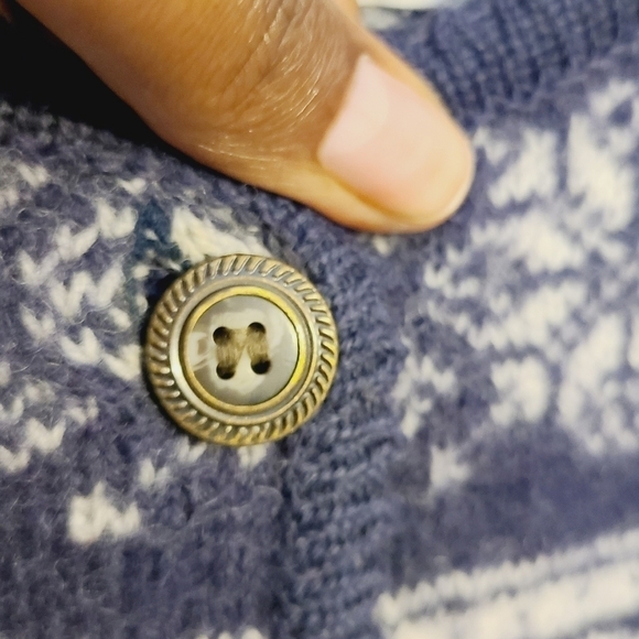 Tally Ho | Women's Vintage Blue and White 100% Wool Sweater (Size Large) - Picture 6 of 12